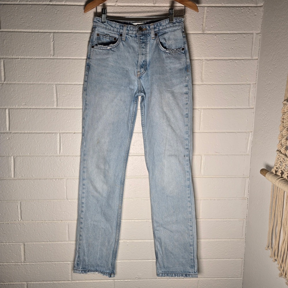 Zara High Rise Straight Leg Jeans 4 Long Light Wash Distressed Denim